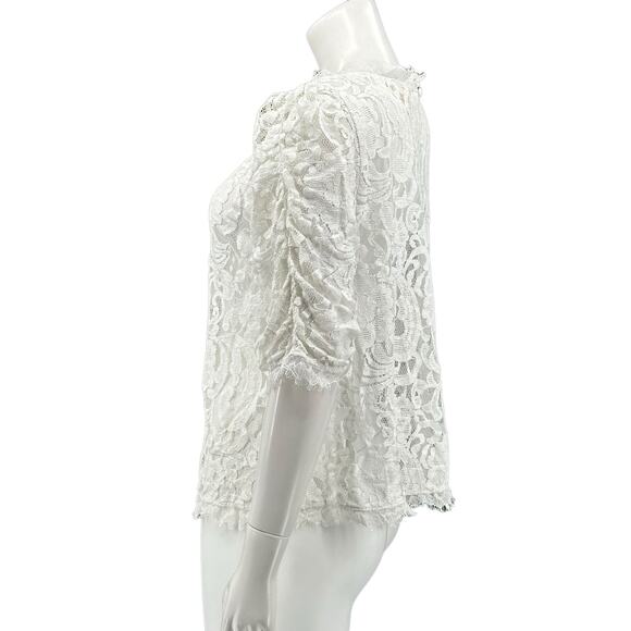 Sundance Top Womens Large White Floral Paisley Lace Sheer Boho Cottage Angelcore - Picture 4 of 7